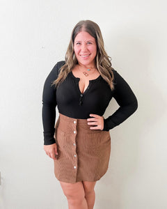 Corduroy Button Up Skirt With Pockets