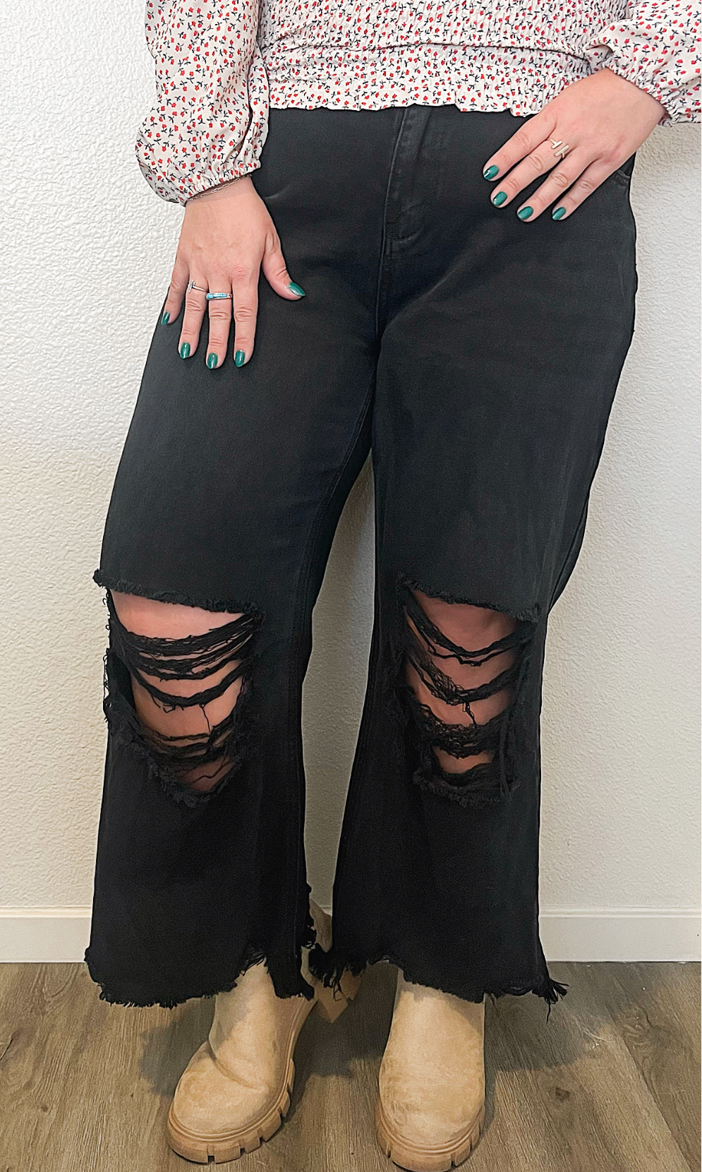 Distressed High Waist Cropped Flare Jeans