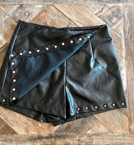 Studded Leather Wrap Skort.