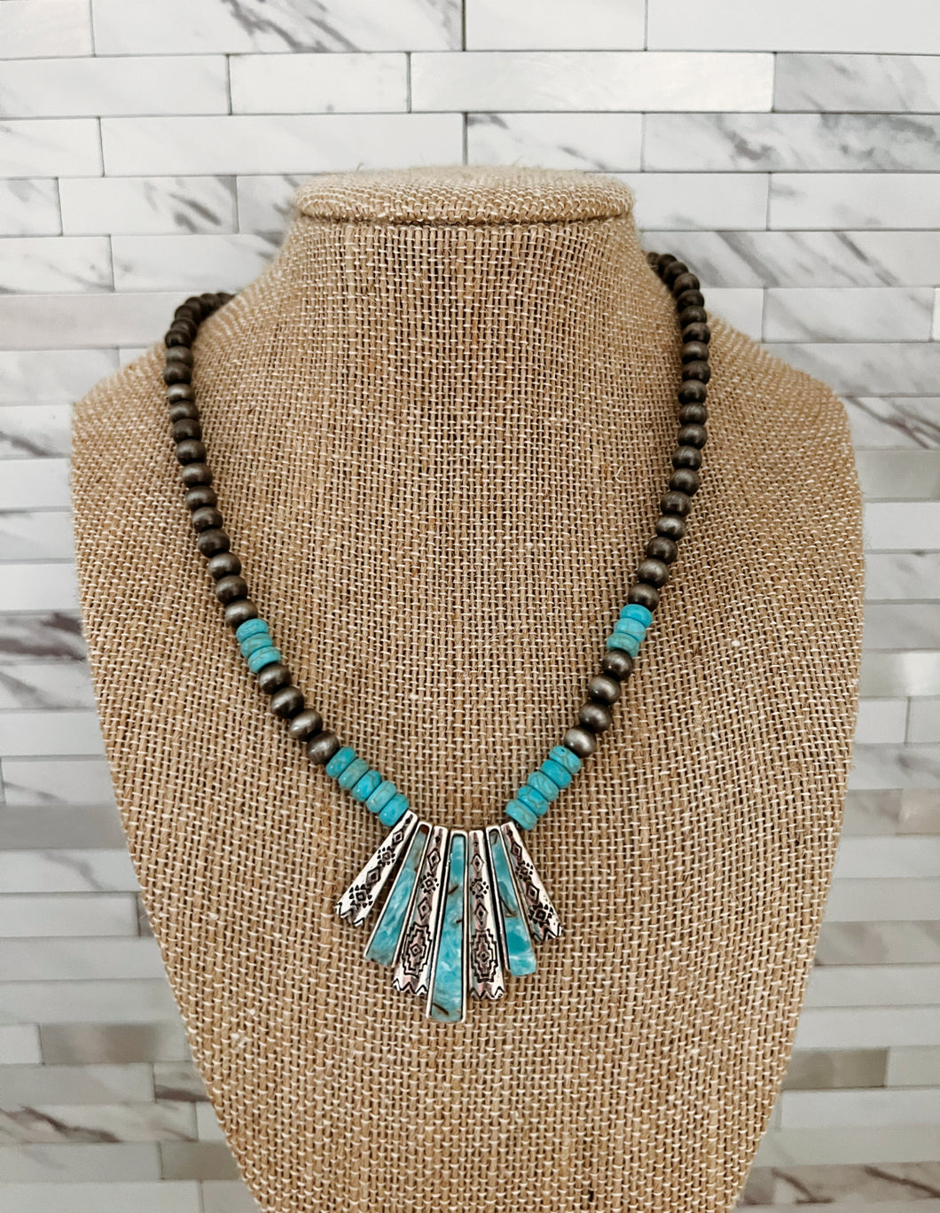 Navajo Pearl Beaded Necklace Trapezoid Fringe