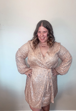 Load image into Gallery viewer, Rose gold sequin wrap dress
